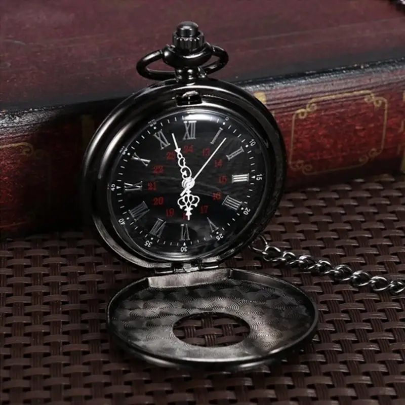 Унисекс винтажные карманные часы черные римские ретро кварцевые карманные часы римские цифры двойной дисплей стимпанк Fob часы