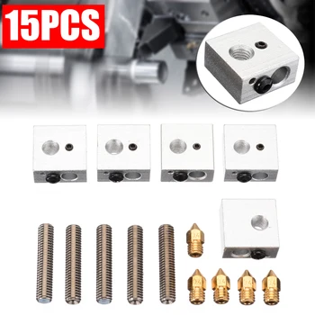 

15pcs 3D Printer Extruder Kit Nozzle Print Head + Stainless Steel Nozzle Throat + Heater Block Kit 3D Printer Part Accessories
