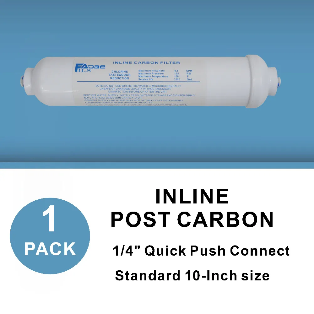 

Level 1 Icemaker and Refrigerator RO Drinking Water Filter 2" X 10" Inline Coconut Carbon GAC Post Water Filters 1/4" - 1 PACK