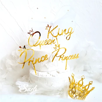 

Bling King Queen Cake Topper Fairy Hand Writing Letter Decoration Happy Birthday for Valentine's Day Party Supplies Sweet Gifts