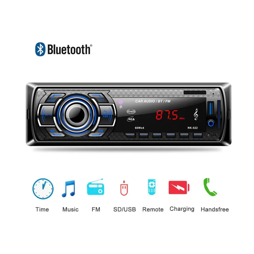 

1 Din Car Radio MP3 Player Autoradio Bluetooth FM USB SD Card AUX Radio Stereo Wireless Remote Control Car Audio Player RK522
