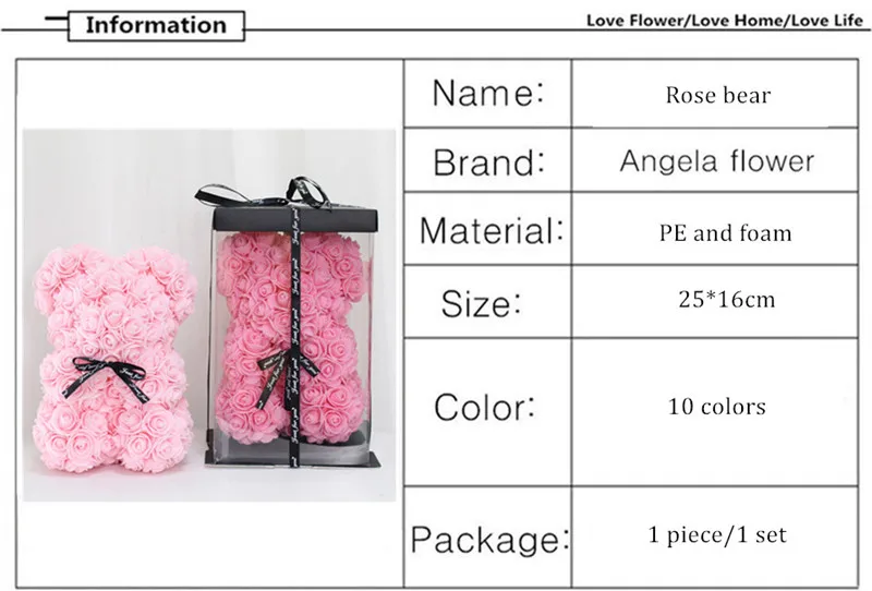 DIY 25 cm Teddy Rose Bear With Box Artificial PE Flower Bear Rose Valentine's Day For Girlfriend Women Wife Mother's Day Gifts