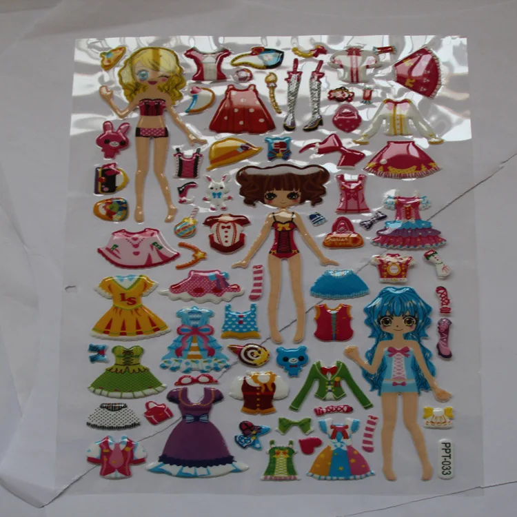 1pcs dress up girls 3D Stickers Kids Toys Cartoon Children girls dolls PVC Stickers Bubble Stickers toy WYQ (2)