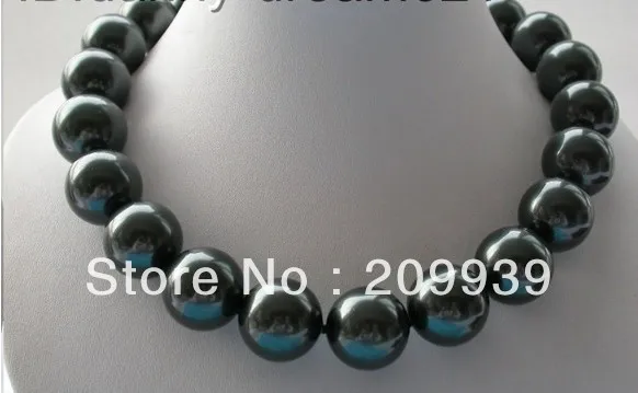 

huij 002774 wonderful huge 20mm Tahitian-black round south seashell pearls necklace