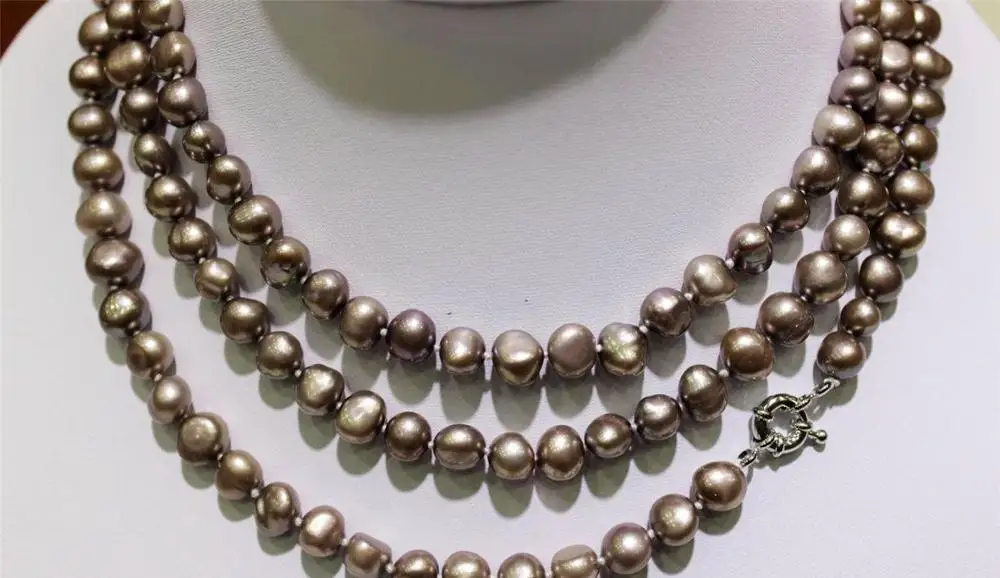 

long freshwater pearl necklace Gray Baroque 120cm metal clasp