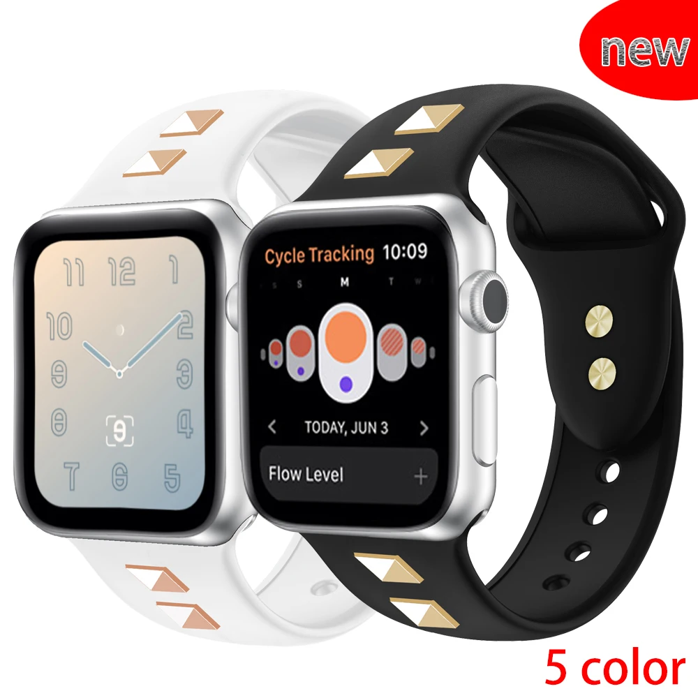 

Silicone Strap For apple watch 5 4 3 band iwatch band 42mm 38mm 44mm 40mm two punk rivet style for apple watch Accessories 2 1