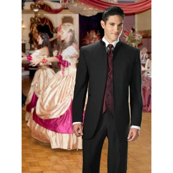 

New Arrival Custom Made terno slim fit mens suits Vertical collar Black MEN WEDDING GROOM TUXEDOS WEAR BRIDEGROOM SUIT