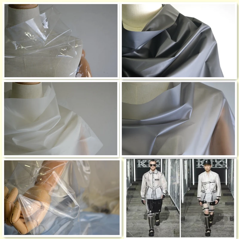 

New Transparent Fog TPU Fabric Waterproof Coat Fashion Designer Fabric Rainwear Leather Fashion Environment Protection