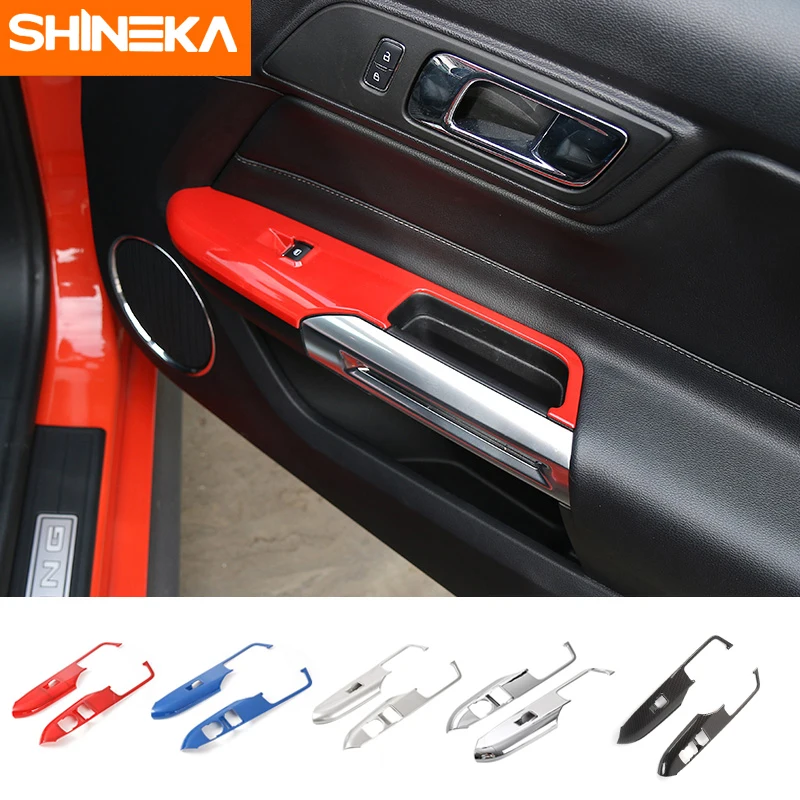 

Car Door Window Lift Switch Button Decorative Frame Cover Trim For 2015 2016 Ford Mustang Handle Armrest Panel