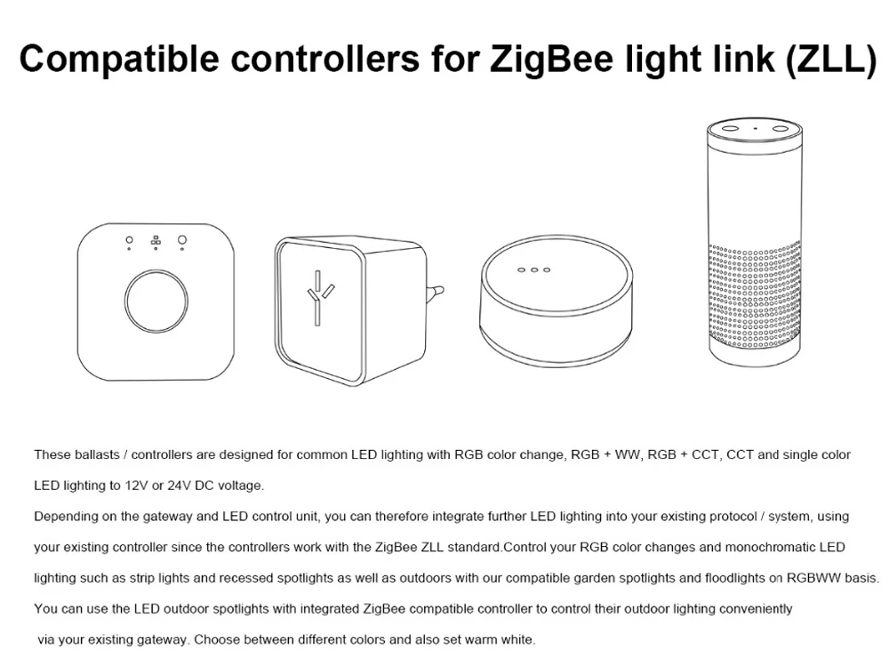 ZIGBEE светодиодный контроллер RGB RGBW RGBCCT WW CW DC 12 В 24 В Светодиодная лента Одноцветный диммер умный контроллер Zll контроллер приложения