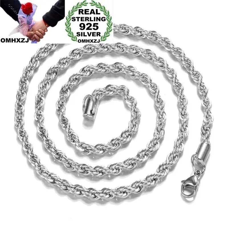 

OMHXZJ Wholesale Personality Fashion Unisex Party Wedding Gift Silver 2MM Rope Chain 925 Sterling Silver Chain Necklace NC184
