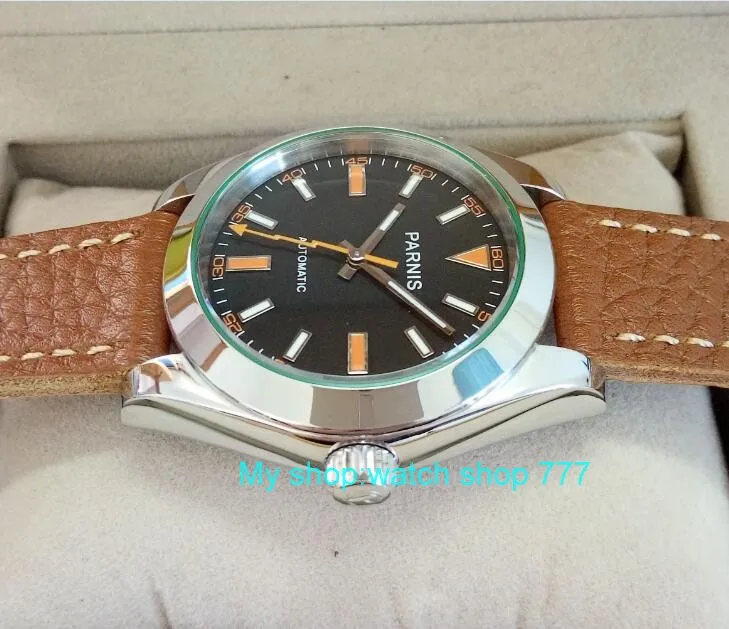 40 мм Parnis с сапфирами Стеклянные мужские часы 21 драгоценности Автоматические Мужские t часы Высокое качество новая мода 411