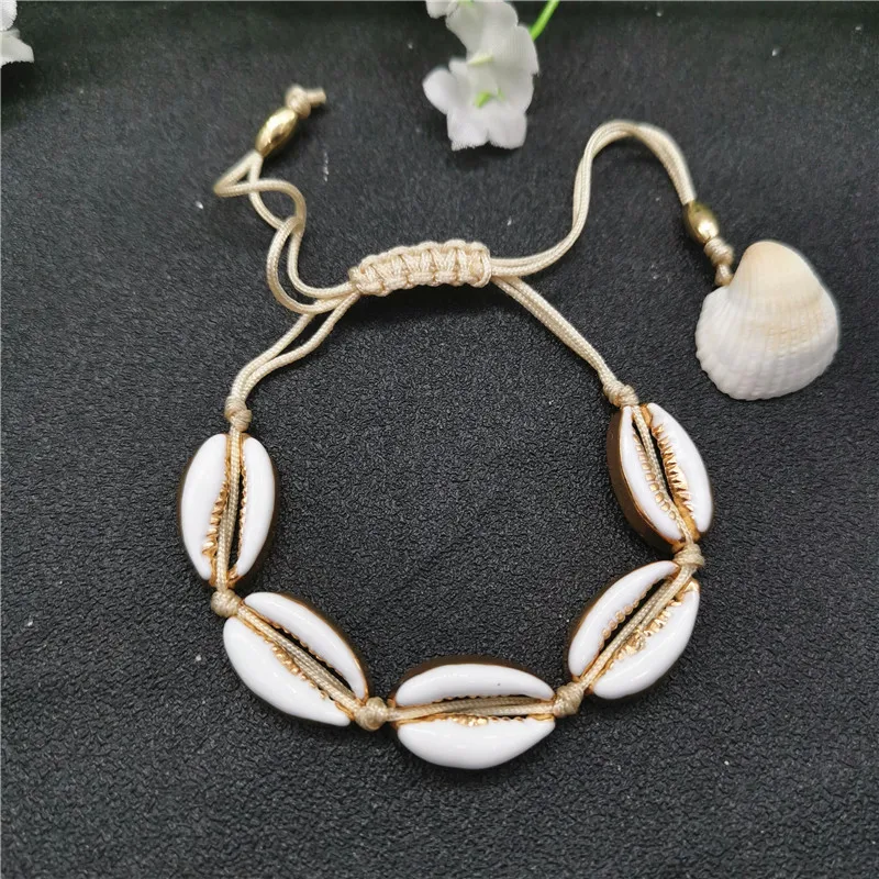 Модный ножной браслет золотистого цвета с раковиной Cowrie для женщин на ногу в
