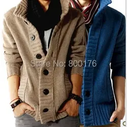 Бесплатная доставка Мода Большие нагрудные однобортный мужской свитер натуральная шерсть хлопок мужской свитер пальто шерстяное пальто