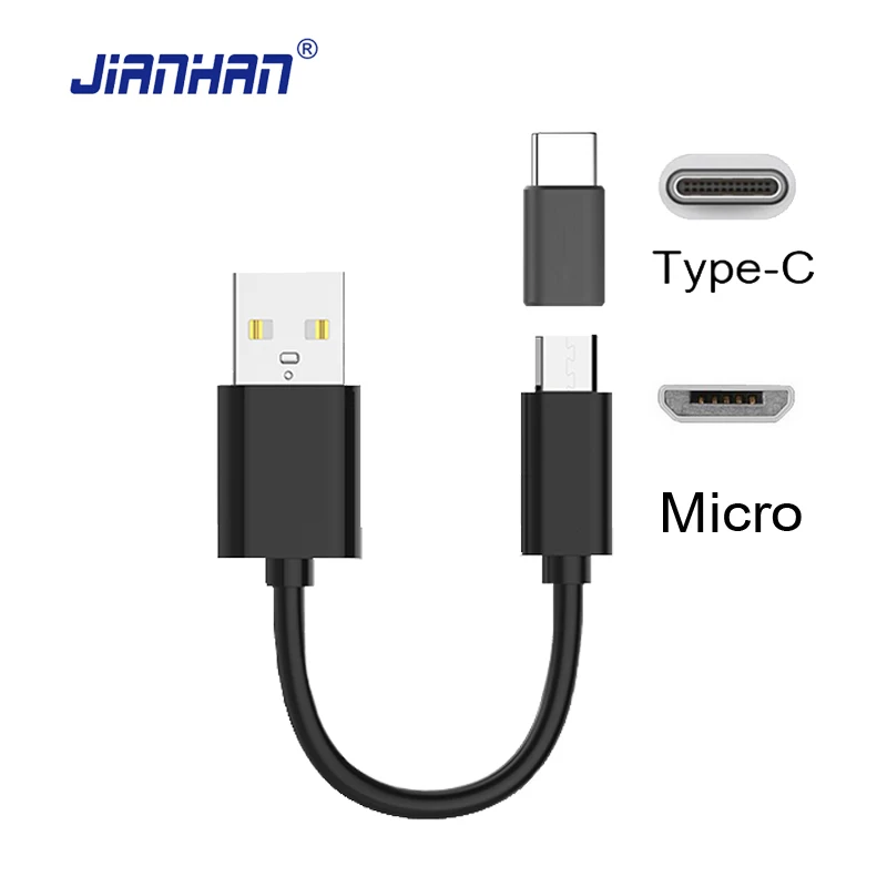 

2 in 1 Micro USB Cable Type C USB-C Cable 2A Fast Charging Data Converter for Samsung Galaxy Huawei Xiaomi Redmi Mobile Phone