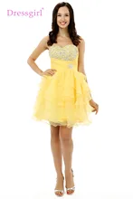 Dressgirl Gelb 2017 Homecoming Kleider A-line Liebsten Kurz Mini Organza Perlen Kristalle Tiered Cocktailkleider