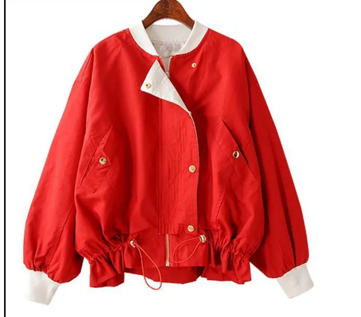 Autumn New Solid Color Fashion Wild Lace Up font b Jacket b font Loose Cotton Drawstring