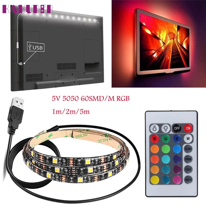 Высокое качество 5V 5050 60SMD/M RGB Светодиодные полосы света бар ТВ ПОДСВЕТКА комплект