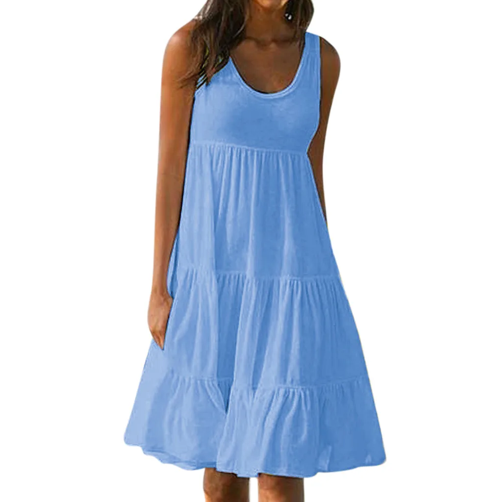 

JAYCOSIN DRESS Womens summer dress Holiday Summer Loose Solid Sleeveless Party Beach Dress robe femme vestidos 420