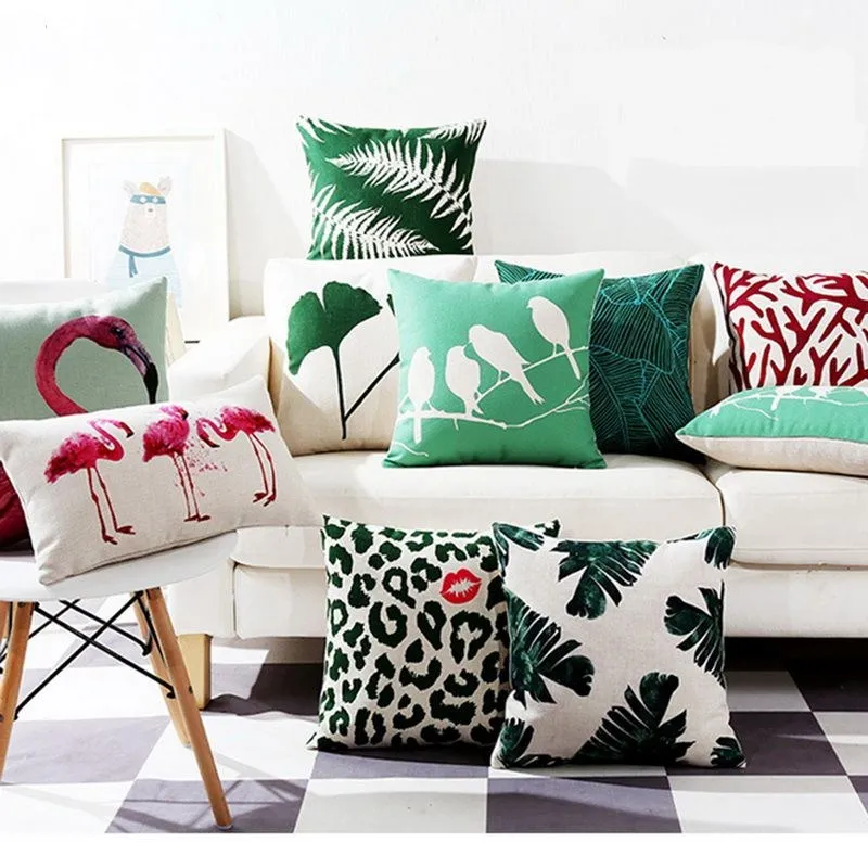 

Urijk Tropical Plants Decorative Pillows Flamingos Pattern Cushion Cover Cotton Linen Pillow Cover For Chair Car Almofada1PC