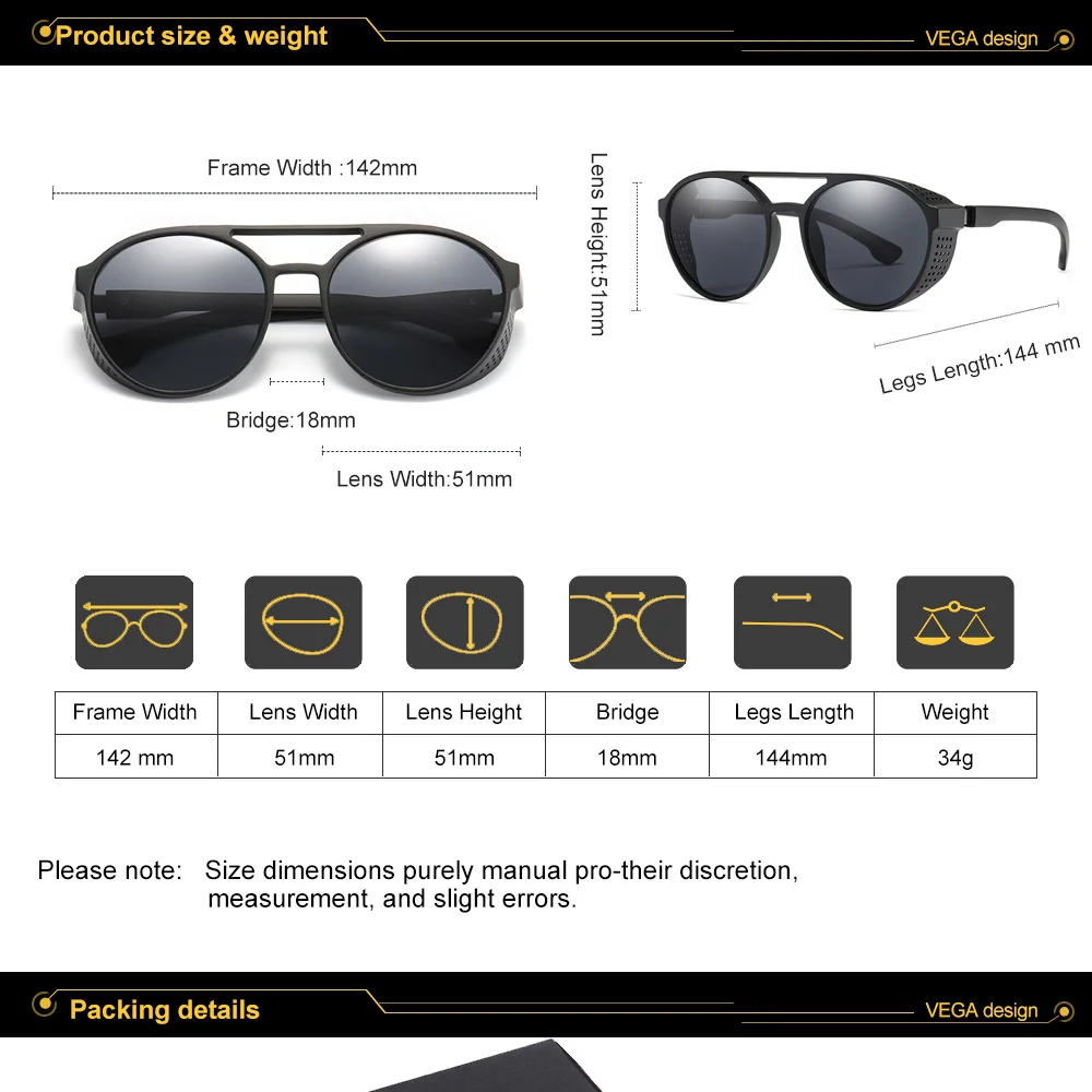 VEGA Eyewear винтажные очки в стиле стимпанк мужские/женские круглые солнцезащитные очки в стиле стимпанк с боковыми щитками пластиковые готические ретро очки 343