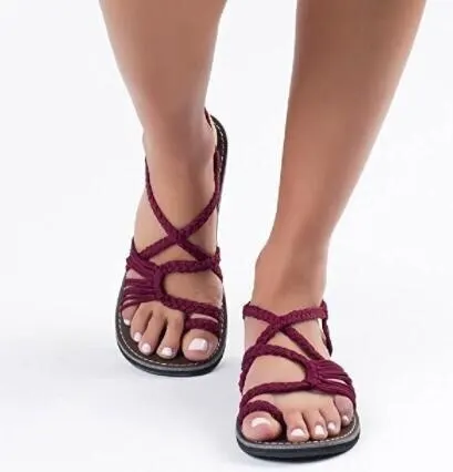 

Women Fashion Knitted Cross Toe -sliding Sandals Women Beach Outdoor Casual Sandals Breathable Wearable Sandals