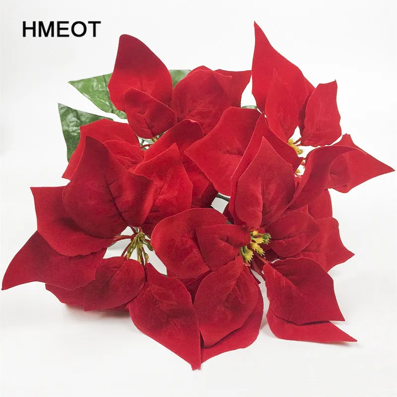 

50cm High grade Real Touch silk Artificial Christmas Flowers Red Poinsettia Bushes Bouquets Xmas Tree Ornaments Centerpiece