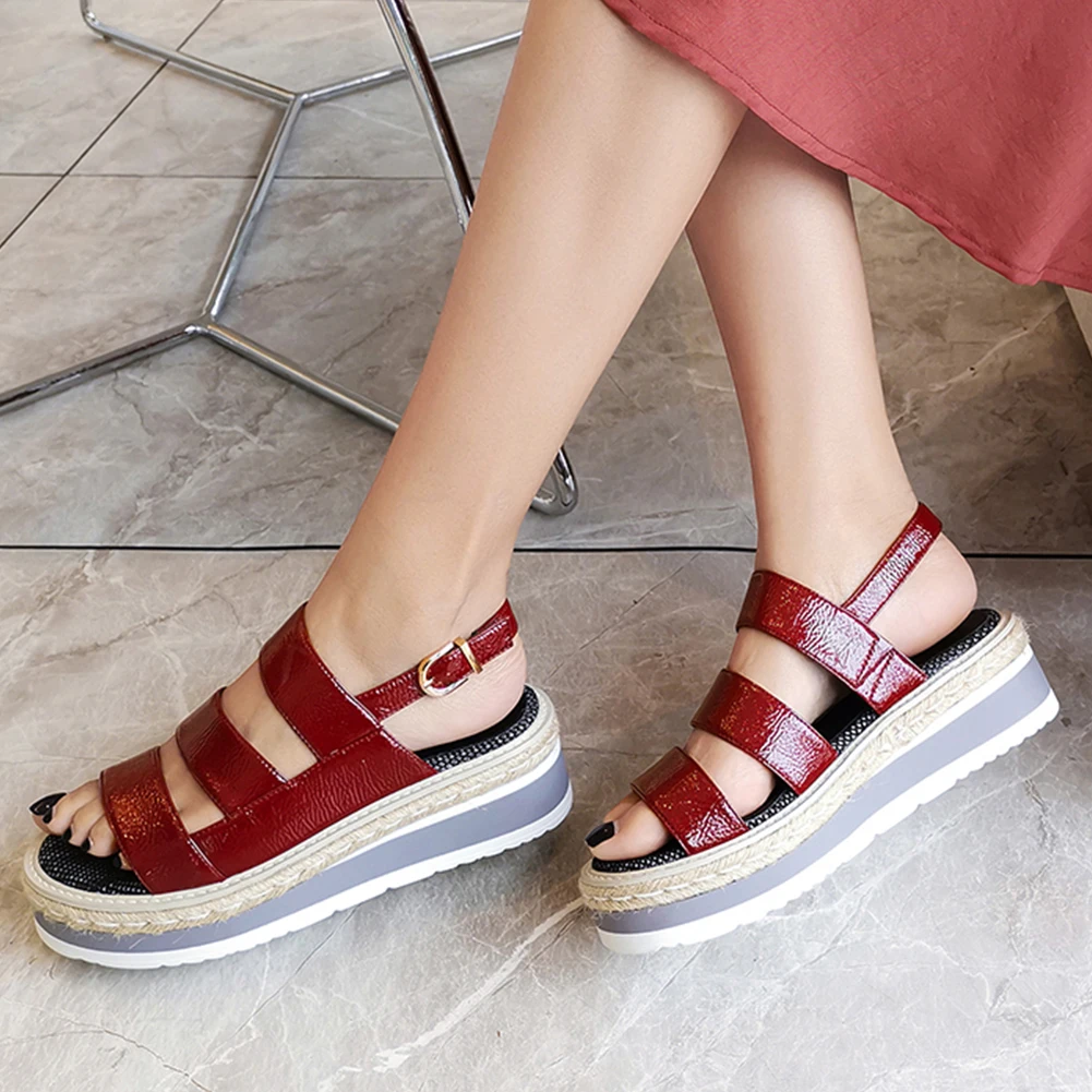 

2019 Leisure Hot Sale INS Patent Leather Shoes Sandals Woman Summer Platform women's Shoes Wedge Sandals Woman
