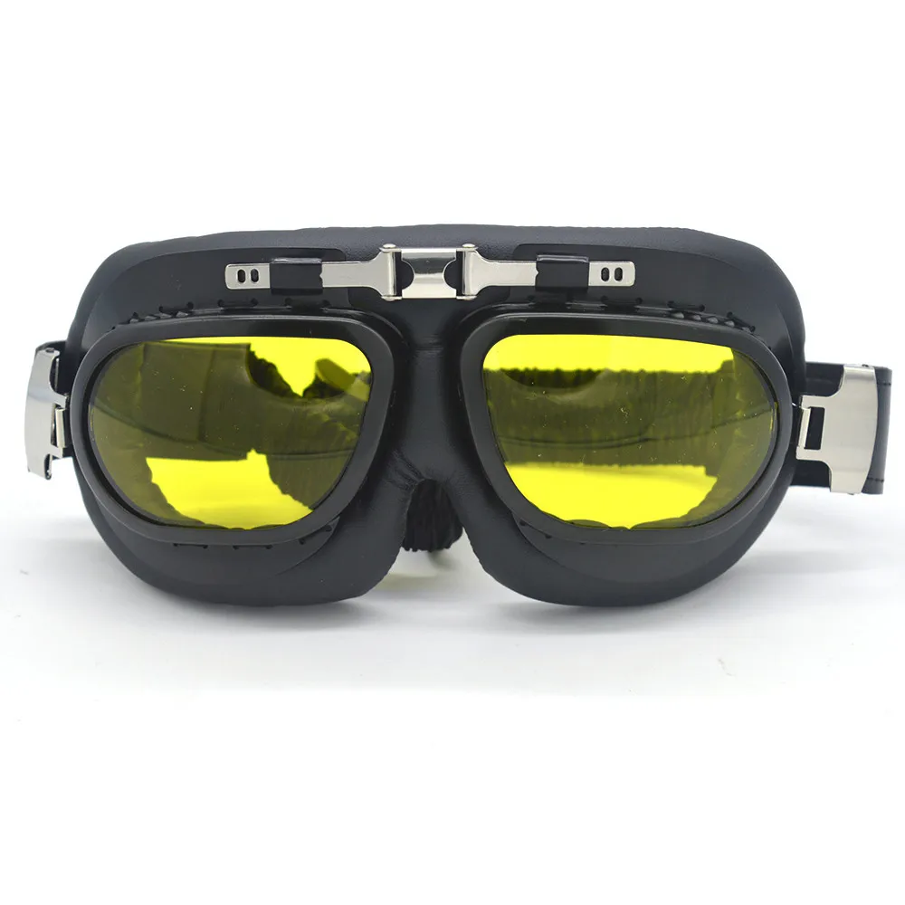 Черная оправа кожаный ремень для мотокросса очки пилота с желтым синим объективом Gafas Винтаж для мотоцикла Lunette Moto качество - Цвет: MG52 5
