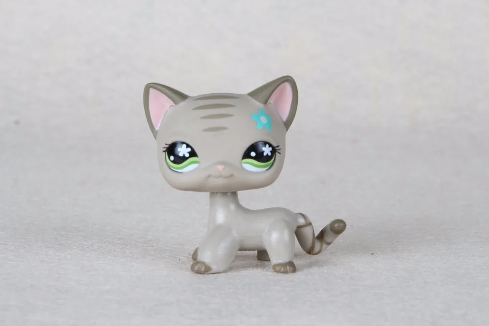 New pet Genuine Original LPS 483 Gray Stripes Tabby Cat Green Flower