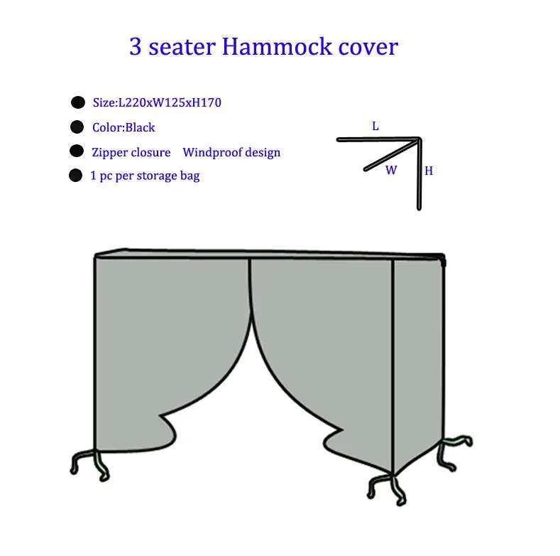 Чехол kacheli в русском стиле L220xw125xH170CM, 3 местный гамак, черная водонепроницаемая крышка