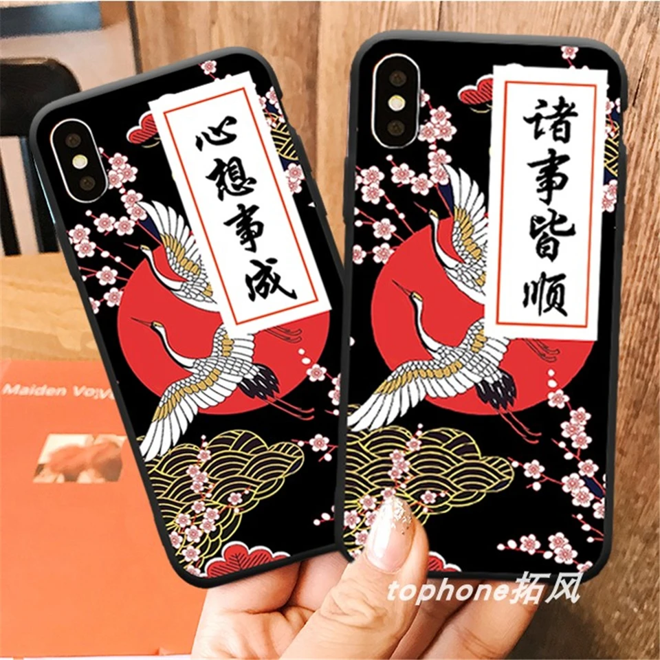 

Fashion Silicone Case For iPhone Xs Max Xr X Chinese Style Soft case Back Cover For iPhone 6 6s 7 8 Plus 5 5s SE Coque Fundas