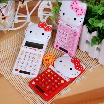

Cute Hello Kitty Doraemon Desktop Solar Dual Power Pink Calculator 12 Digital Solar Kawaii Calculator for Office Students Gift