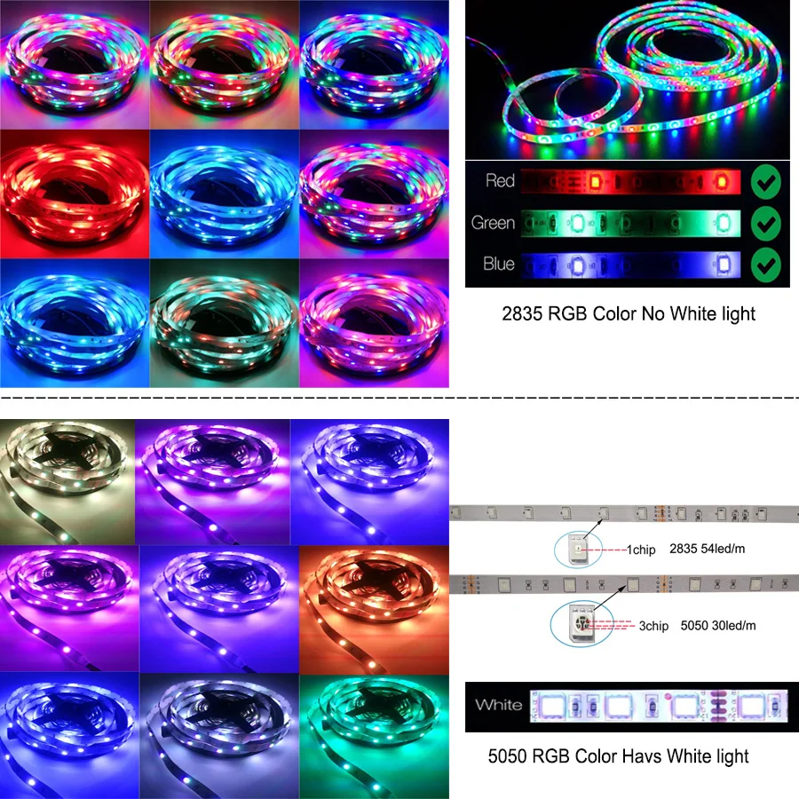 5 м 10 м 15 м WiFi Светодиодная лента RGB Водонепроницаемая SMD 5050 2835 12 В 12 в rgb Диодная гибкая лента WiFi конторлер+ адаптер штекер