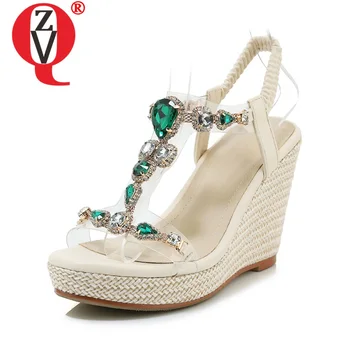 

ZVQ manual genuine leather platform sandals 2019 summer new fashion back buckle wedges shoes comfortable casual date dress shoes