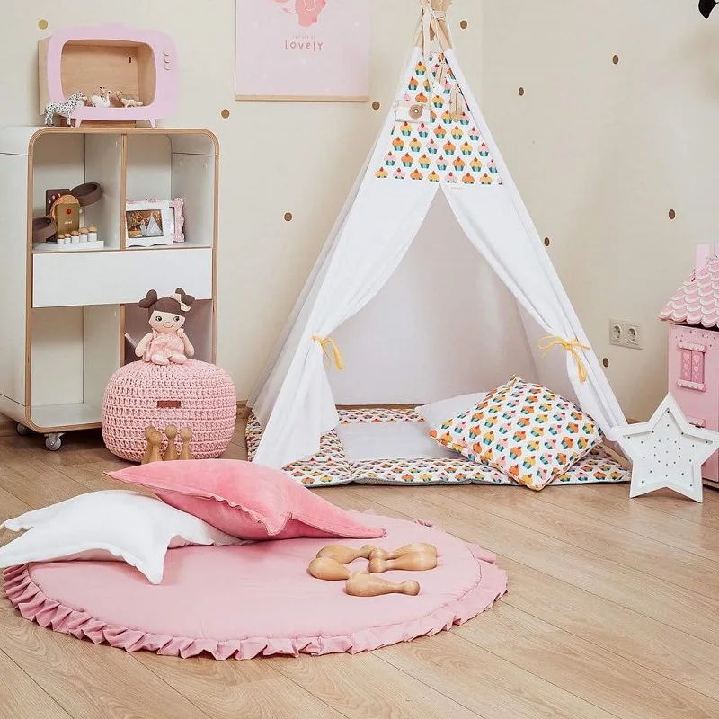 

100CM Round Baby Play Mats Cotton Padded Crawling Mats Soft Play Carpet Girls Boys Kids Room Floor Rugs Nordic Decoration Props