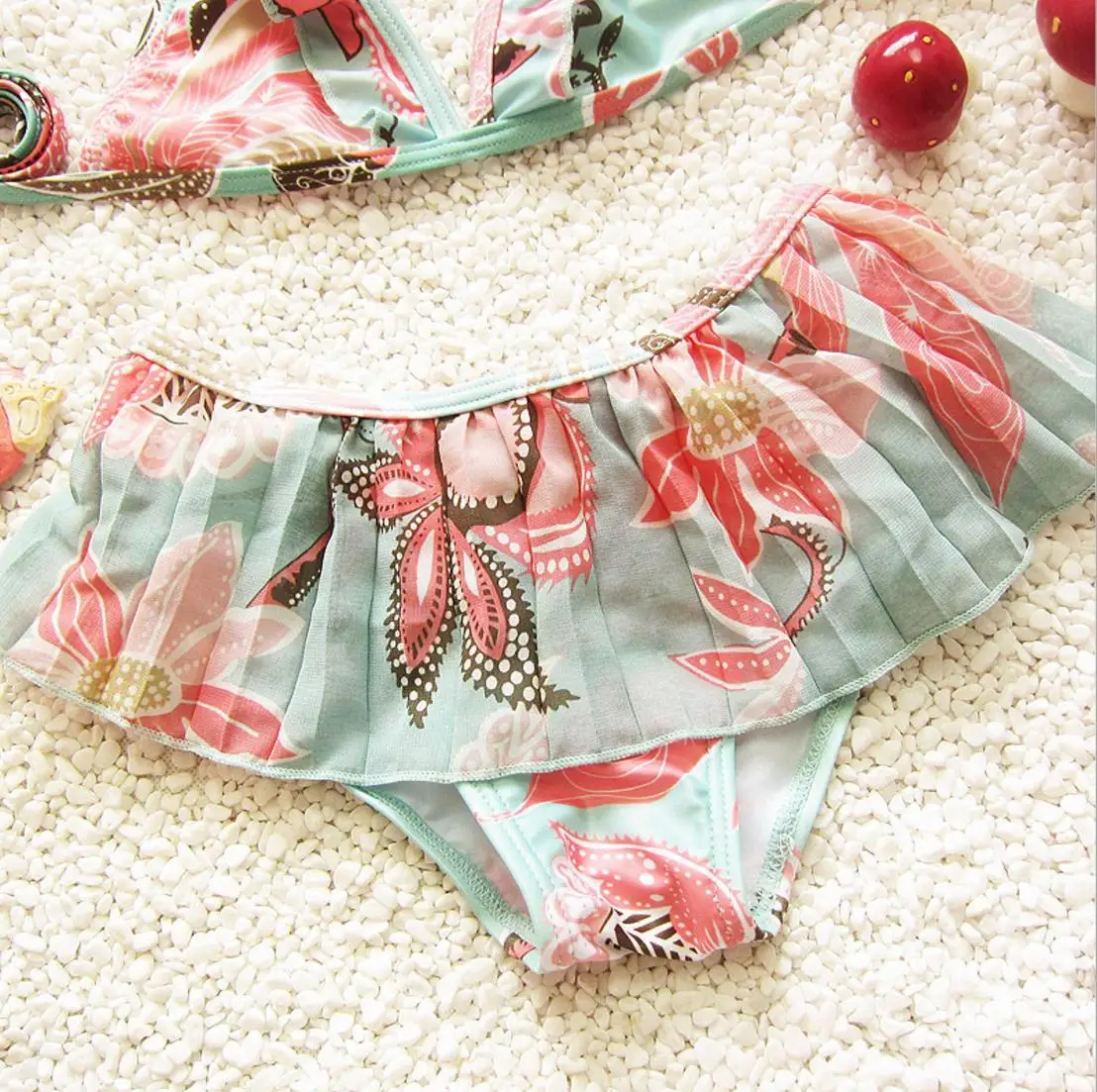 Floral Swimsuits Girls Swimwear Bikinis Set+Cover-Up Dresses Kids Bathing Suits Clothes Baby Two Piece Beach Bathing Suits DBO