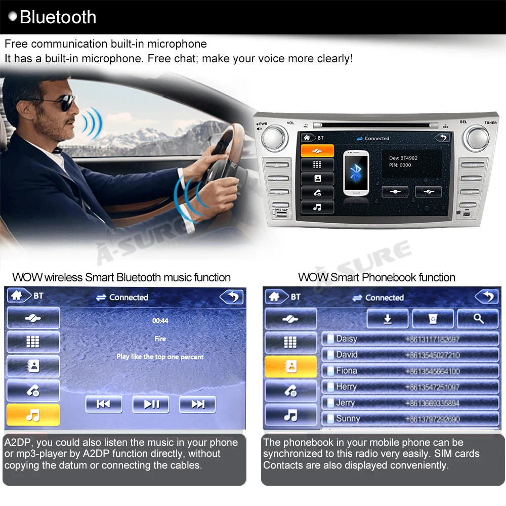 Sale A-Sure 8 Inch 2 Din Car Auto Radio GPS Stereo DVD Player Navigation For Toyota Camry 2007-2013 DAB+ WIFI 16G ROM OBD Bluetooth 5