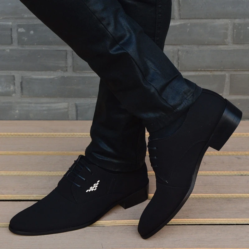 Итальянская мужская обувь; модная черная Мужская обувь из холста с острым носком; классические мужские свадебные туфли; sapatos masculino