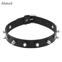 Colar ahmed harajuku com rebite, colar de couro ecológico, feminino, para festa, clube, jóias góticas