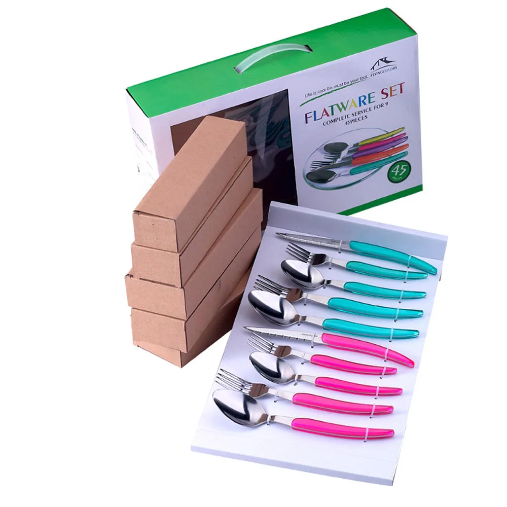 

45pcs Stainless steel Dinnerware set Rainbow Dinnerspoon Knife Fork Salad Fork Teaspoon Family Tableware Dinnerware Cutlery