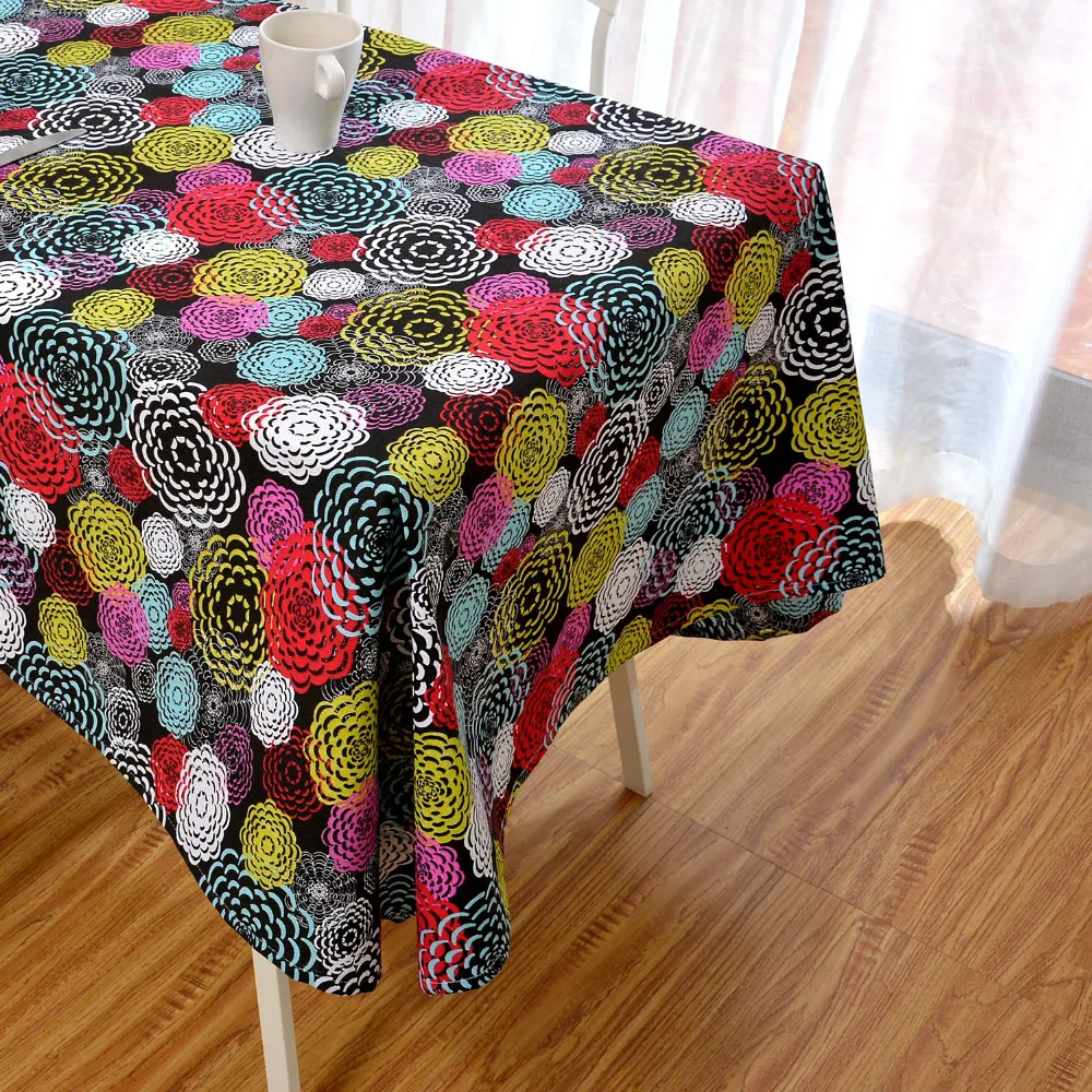 

Latest High Grade Eco-friendly Colorful Fireworks Table Cloth Yellow Pink Blue Floral Table Cover on Desk Festival Tabel Linen