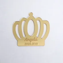 30 комплектов/партия, Персонализированные Свадебные Сувениры 8 см Корона пользовательское имя зеркало гость Подарки Лазерная резка акриловое волокно Babyshower Декор невесты свадебные сувениры