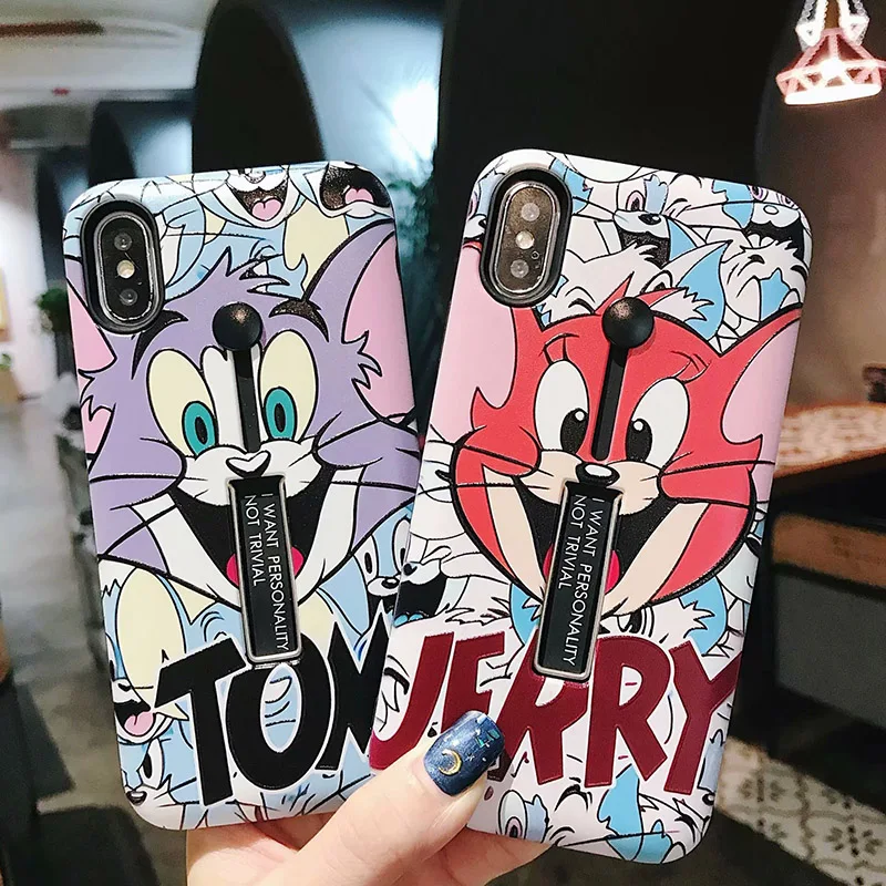 

Sunforward Hide Stand Holder Ring For iPhone X XR XS MAX Case Cute Cat and Mouse For iPhone 6 6S 7 8 Plus Case Embossed Painting