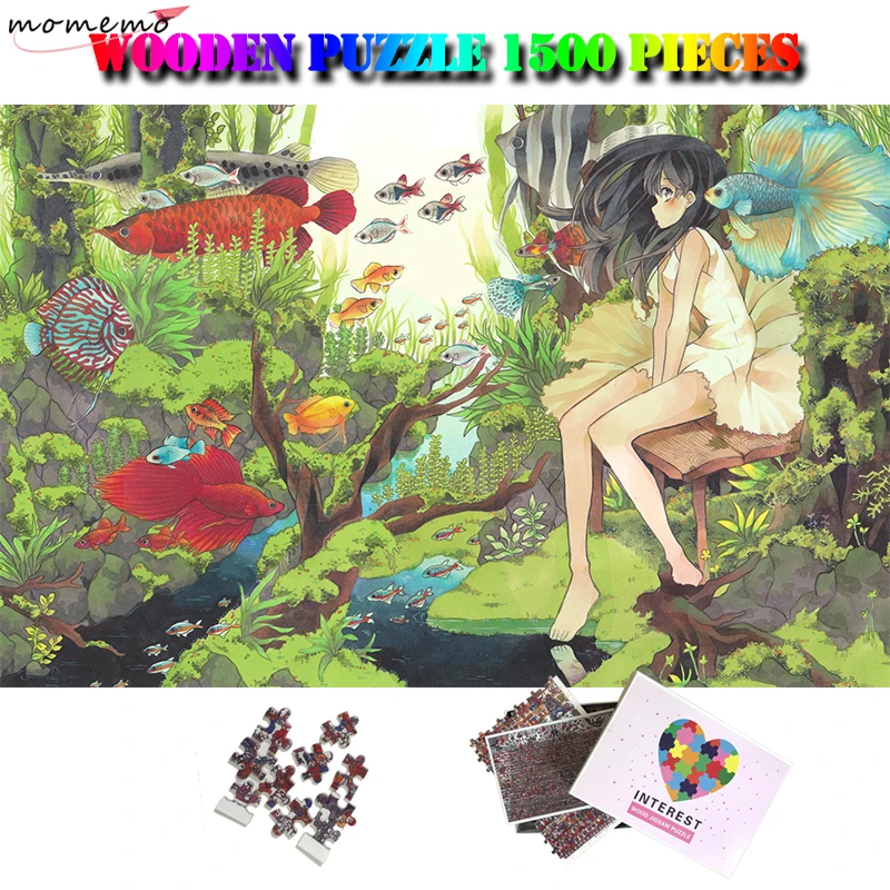 

MOMEMO Fish and Maiden Wooden 1500 Pieces Difficult Puzzle Adults Hand Drawn Jigsaw Puzzle Customized Decompression Puzzle Toys