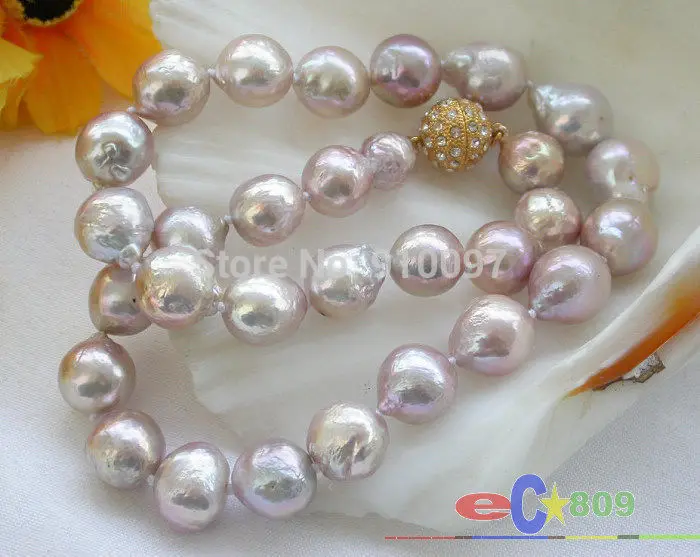 

>>>lustre 17" 13mm lavender almost round keshi reborn PEARL NECKLACE