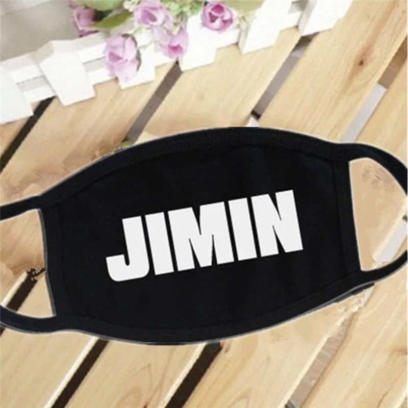 

Black White Cotton Dustproof Mouth Face Mask Kpop Name Bangtan Boys Letters "V" "JIN" "JIMIN" etc Women Men Mouth Mask