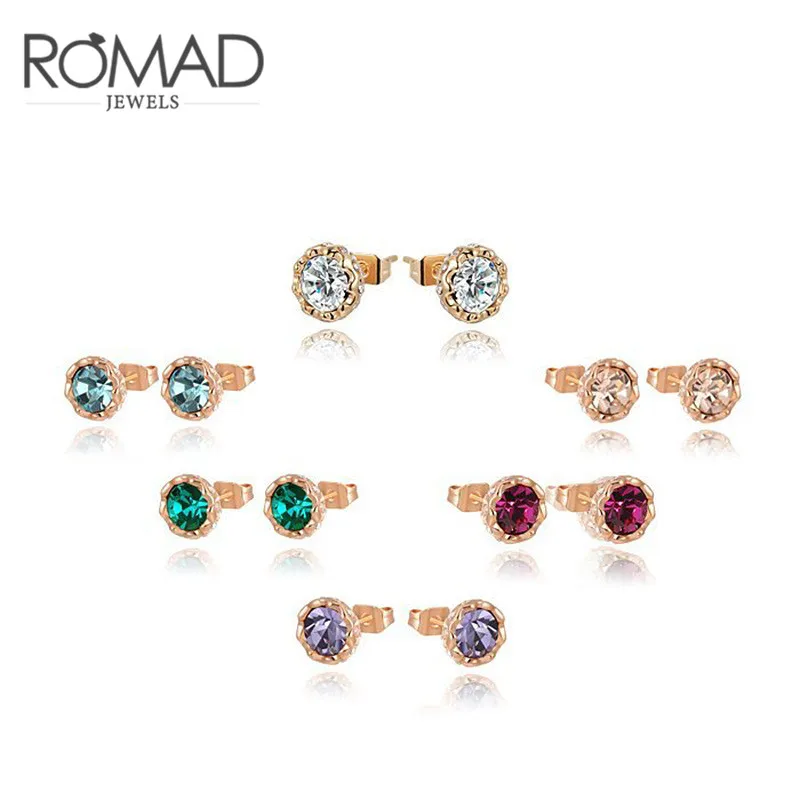 

ROXI ROMAD Brand Rose Gold Color Ear Stud Earrings For Women Genuine Austrian Crystal Snow Lotus Flower Earrings Wedding Jewelry