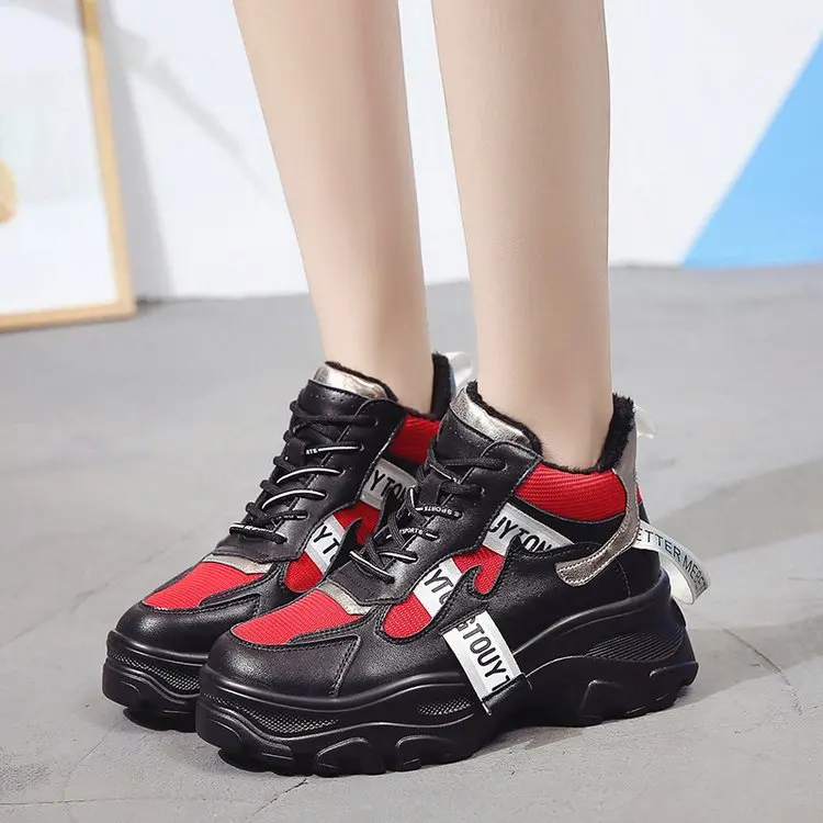 

Autumn winter Fashion Women Casual sneakers mesh Platform Shoes Women plush fur Sneakers Ladies White Trainers zapatos de mujer