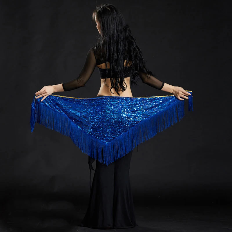 

2019 Hot Belly Dance Costume Triangle Hip Scarf Sequin Fringe Tassels Belt Belly Dance Hip Mermaid Hip Towel 10 Colors